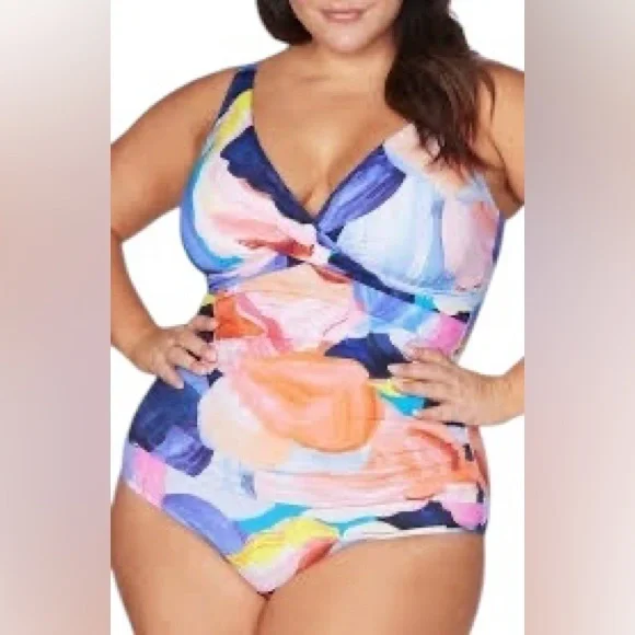 ARTESANDS plus size 16 one piece swimsuit fits D-G cup NWT - Picture 3 of 15